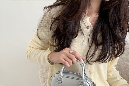 Leather Top Handle Faux Bag Plain Crossbody