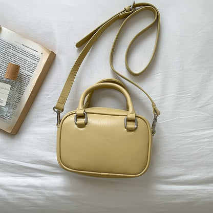 Leather Top Handle Faux Bag Plain Crossbody