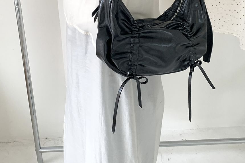 Bag Shoulder Faux Leather Drawstring Plain