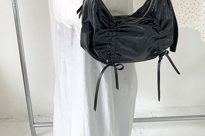 Bag Shoulder Faux Leather Drawstring Plain