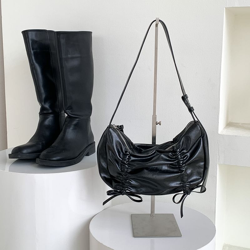 Bag Shoulder Faux Leather Drawstring Plain