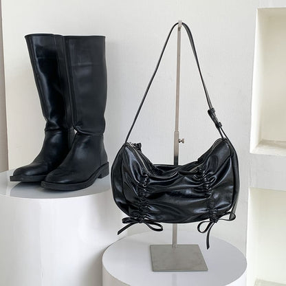 Bag Shoulder Faux Leather Drawstring Plain