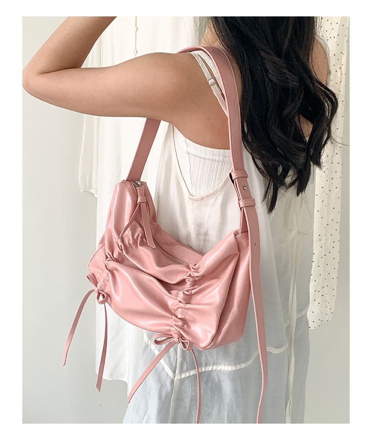 Bag Shoulder Faux Leather Drawstring Plain