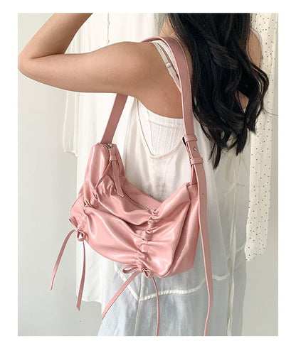 Bag Shoulder Faux Leather Drawstring Plain