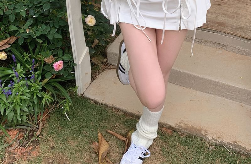 A-Line Mini Skirt Top / Panel Front Cami Plain Tie High Ruched Pleated Rise