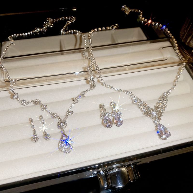 + Drop Necklace Rhinestone Earring Set: