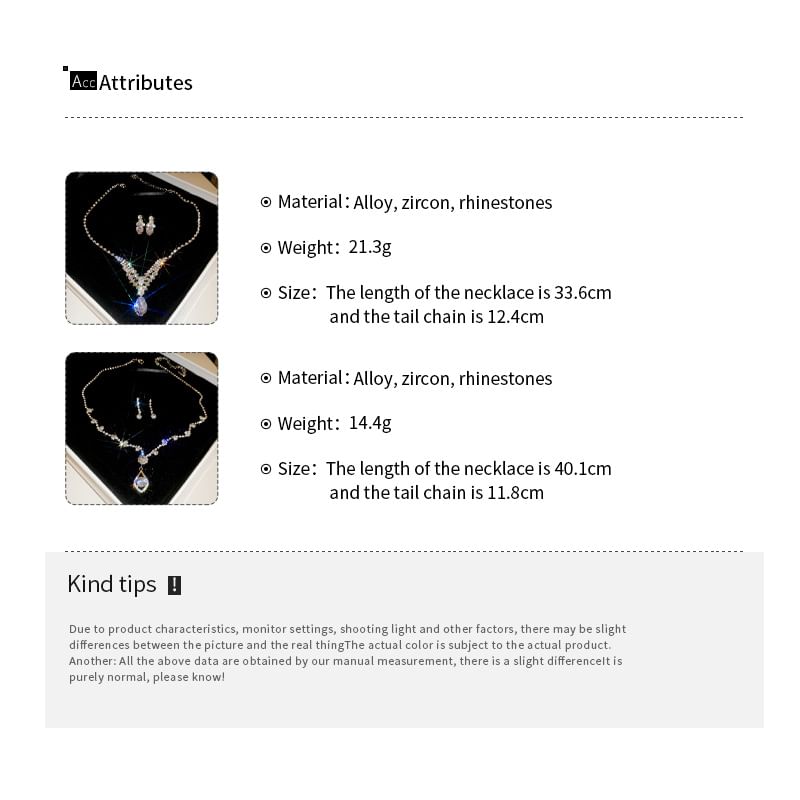 + Drop Necklace Rhinestone Earring Set: