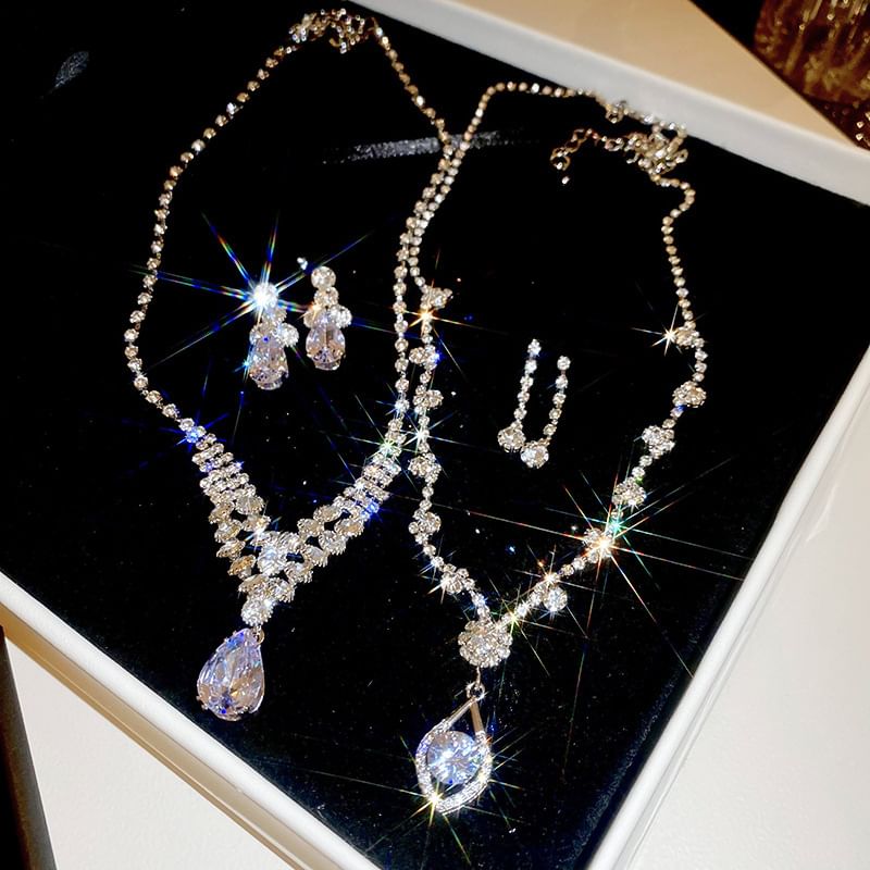 + Drop Necklace Rhinestone Earring Set: