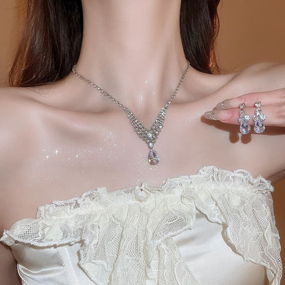+ Drop Necklace Rhinestone Earring Set: