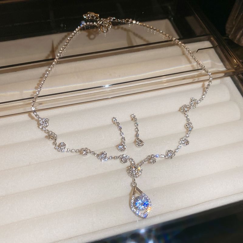 + Drop Necklace Rhinestone Earring Set: