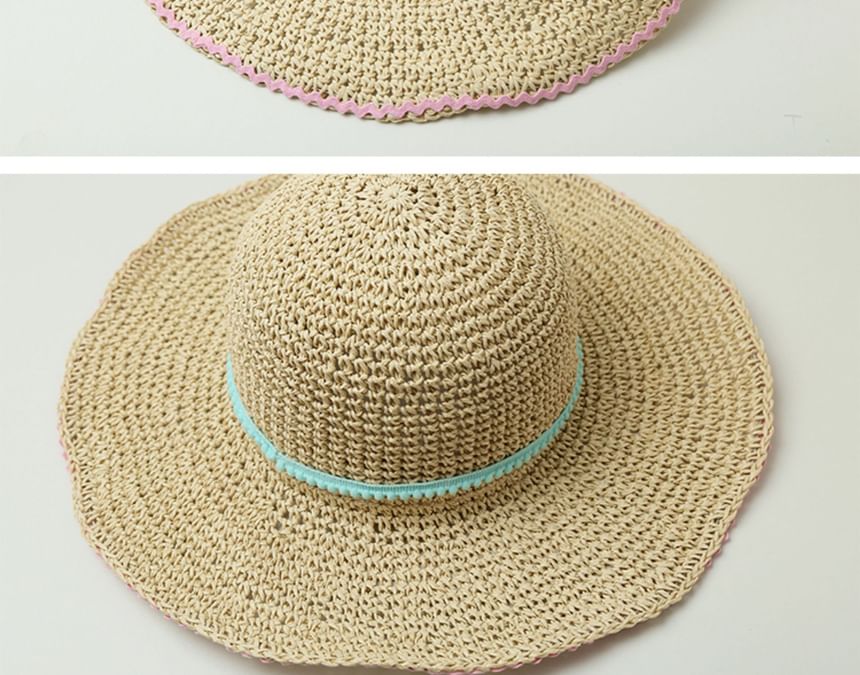 Wide Brim Summer Straw Hat With Blue Band