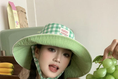 Gingham Bucket Hat With Chin Strap