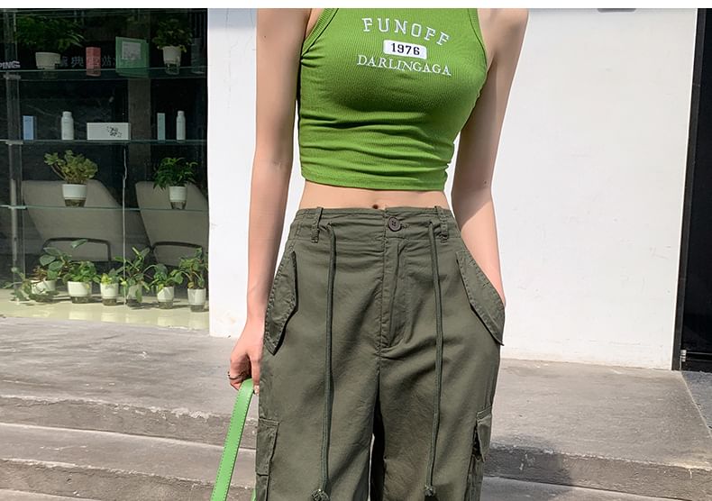 High Rise Plain Wide Leg Cargo Pants