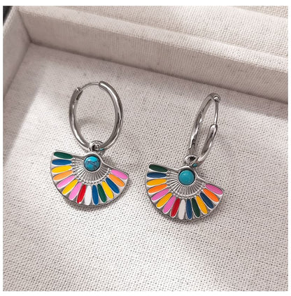 Rainbow Fan Hoop Earring