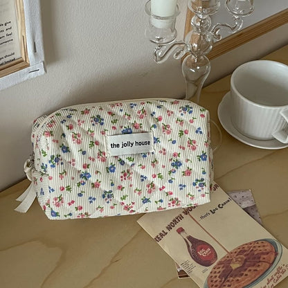 Floral Print Corduroy Pouch / Makeup Bag / Clutch