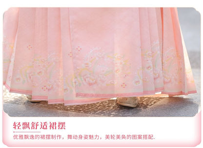 Set: Floral Embroidered Hanfu Long Blouse + Maxi Skirt + Scarf