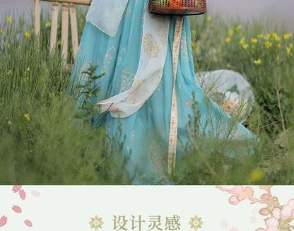 Set: Floral Hanfu Maxi Dress + Long Light Jacket