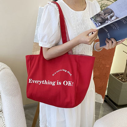 Lettering Print Canvas Tote Bag