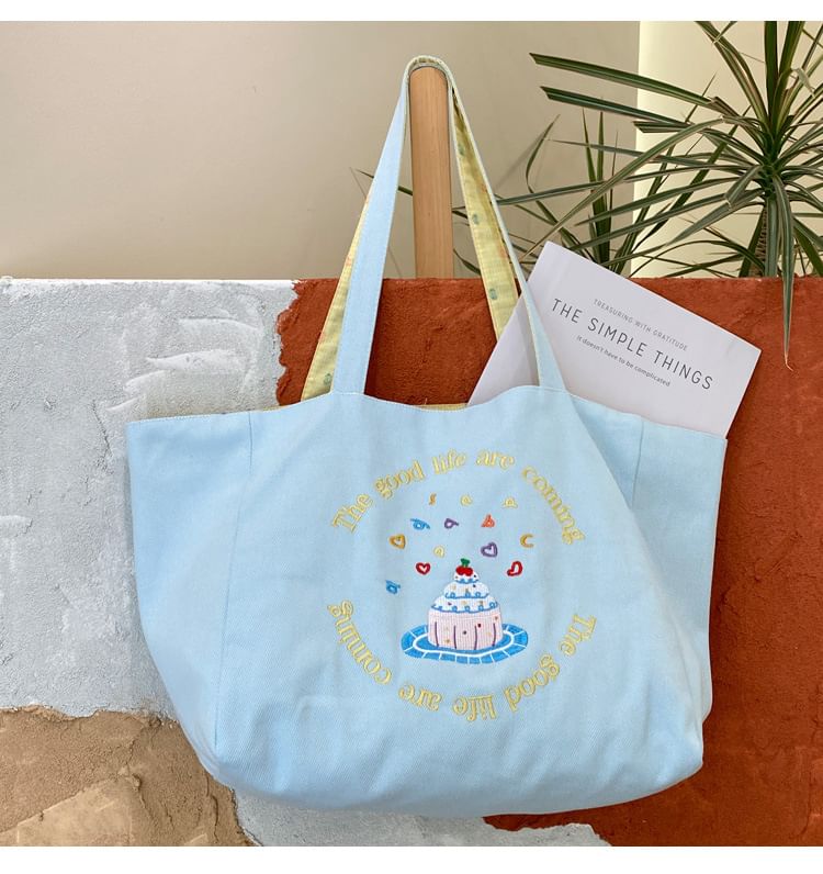 Embroidered Canvas Tote Bag