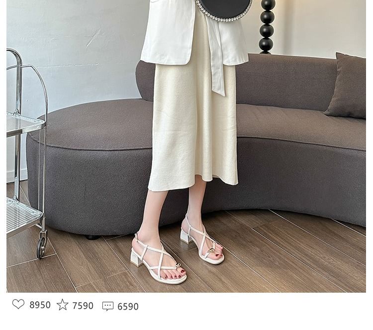 Heel Plain Metal Sandals Toe Loop Slingback Accent Chunky