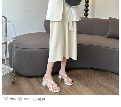 Heel Plain Metal Sandals Toe Loop Slingback Accent Chunky