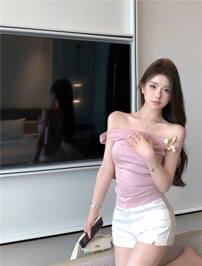 Plain Shoulder Sleeveless Tie-Up One Top