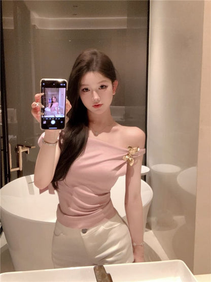 Plain Shoulder Sleeveless Tie-Up One Top