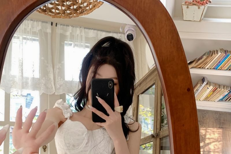 Waist Shorts Lace Panel Pleated Plain High