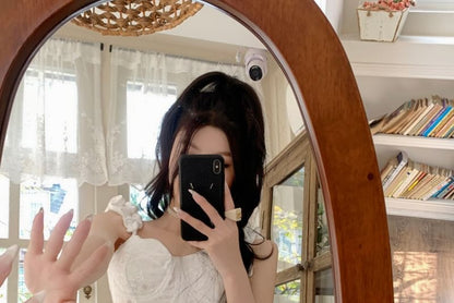 Waist Shorts Lace Panel Pleated Plain High