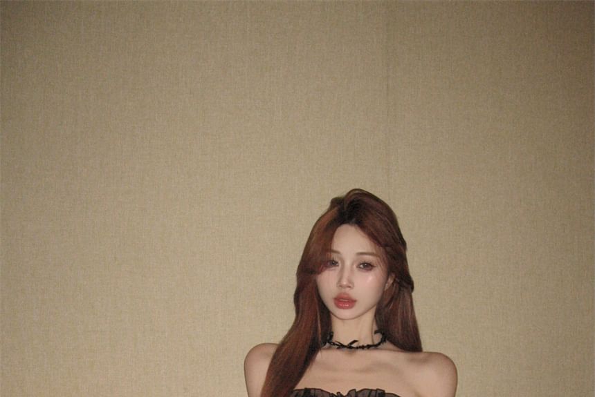 Dress A-Line Ruffle Bow Tube Mini