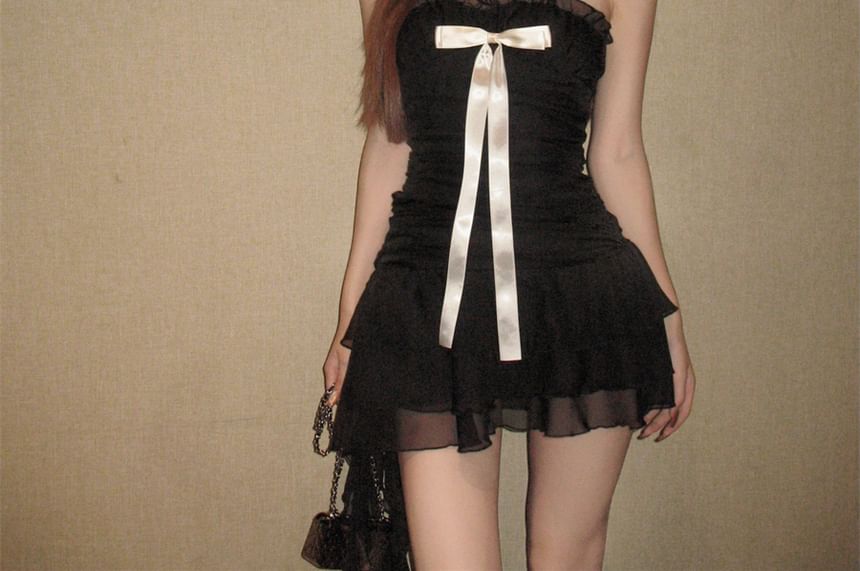 Dress A-Line Ruffle Bow Tube Mini