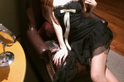 Dress A-Line Ruffle Bow Tube Mini