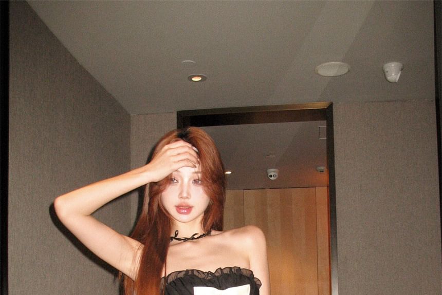 Dress A-Line Ruffle Bow Tube Mini