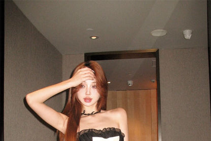 Dress A-Line Ruffle Bow Tube Mini