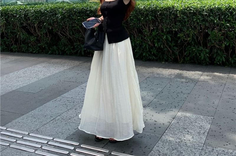 A-Line Plain Button / Skirt High Rise Neck Top Tank Maxi Square