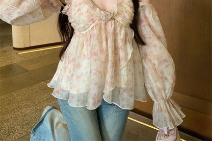 Halter Floral Ruffle Top