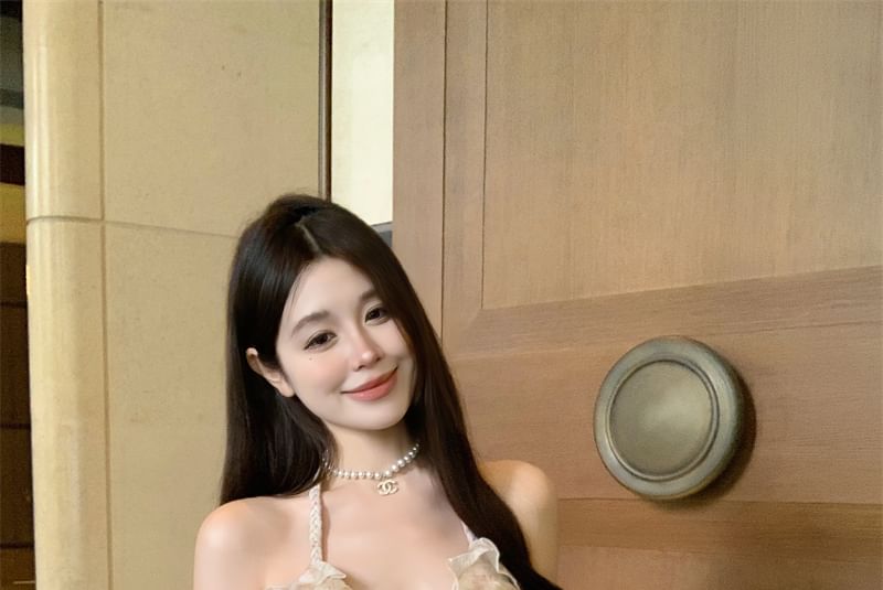 Halter Floral Ruffle Top