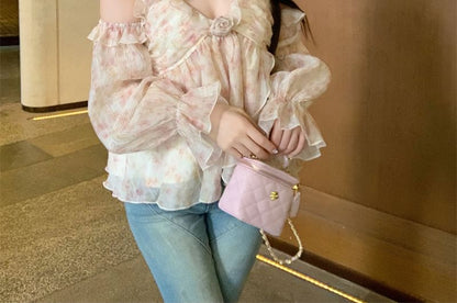 Halter Floral Ruffle Top