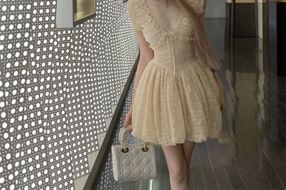 Sleeveless A-Line Mini Ruffle Dress Plain