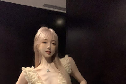 Sleeveless A-Line Mini Ruffle Dress Plain