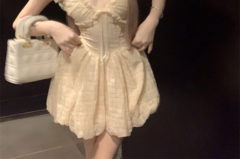 Sleeveless A-Line Mini Ruffle Dress Plain