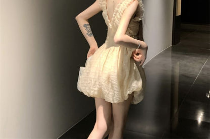 Sleeveless A-Line Mini Ruffle Dress Plain