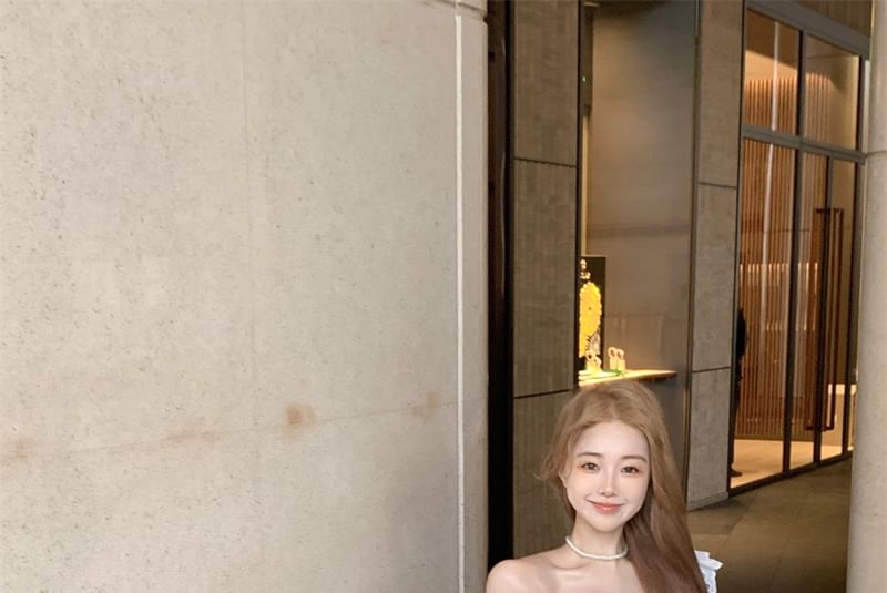 Dress Midi Ruffled A-Line Off-Shoulder Lace Eyelet