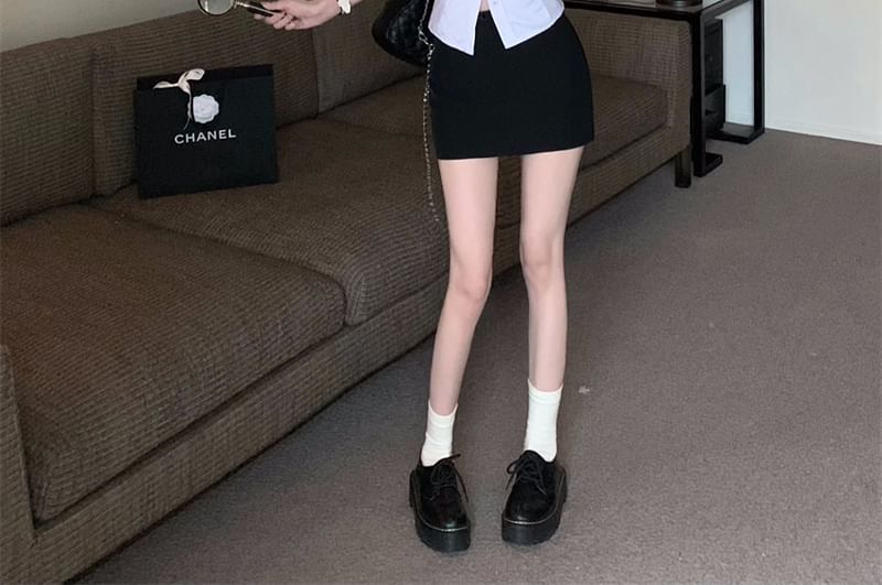 Sleeveless Striped V-Neck Skirt / Pencil Shirt High Rise Mini Button-Up