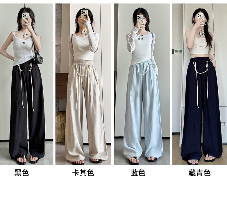 Contrast String High Rise Wide Leg Drape Pants