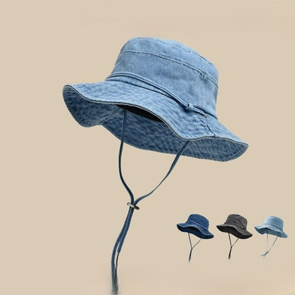 Denim Bucket Hat With Adjustable Chin Strap