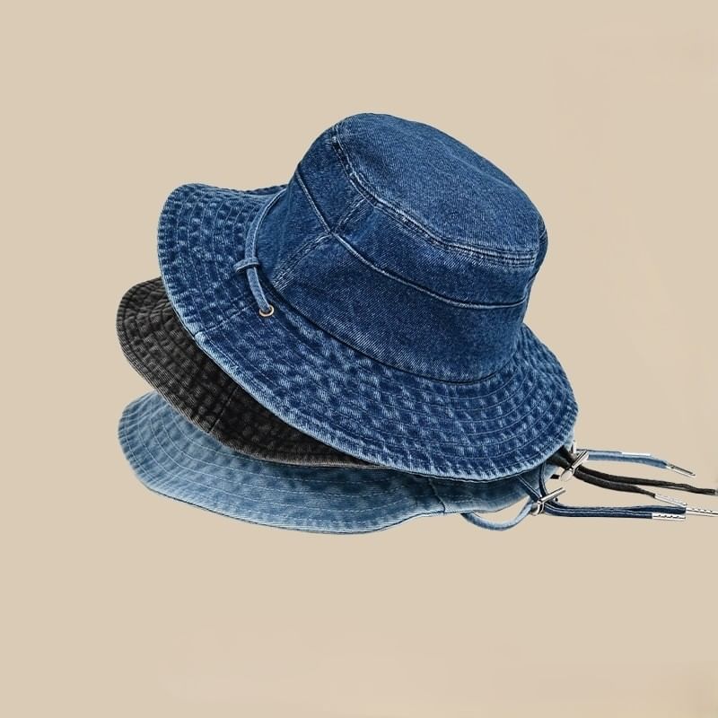 Denim Chin Hat Adjustable Bucket With Strap