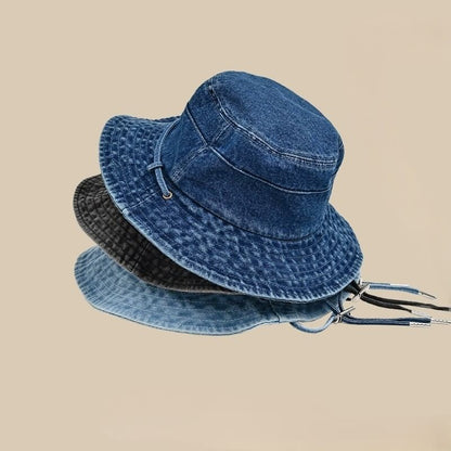 Denim Chin Hat Adjustable Bucket With Strap