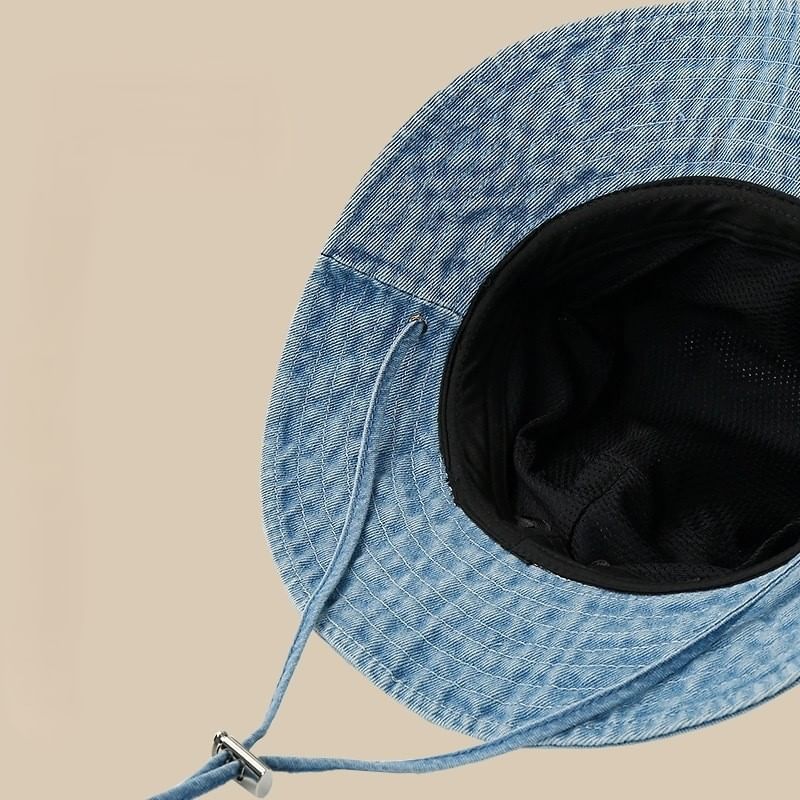 Denim Chin Hat Adjustable Bucket With Strap