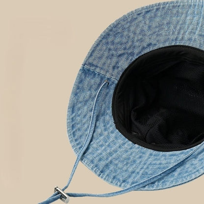 Denim Chin Hat Adjustable Bucket With Strap